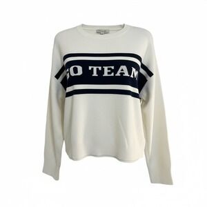 Francescas Go Team Knit Sweater Ivory Navy Blue Varsity Graphic Crewneck Small